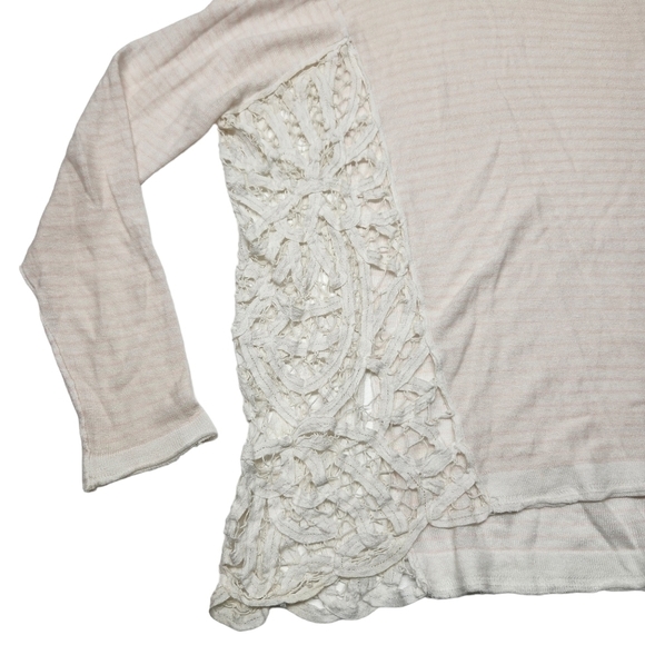 Free People Love Me Do Top Linen Blend Striped Crochet Pullover Pink White Small - Picture 6 of 15